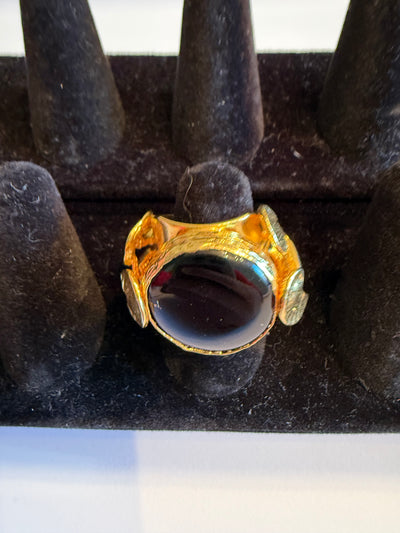 Adjustable Gold ring with black stone