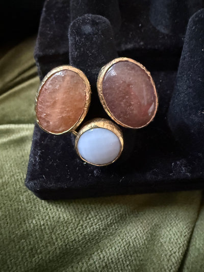 Adjustable Triple stone gold ring