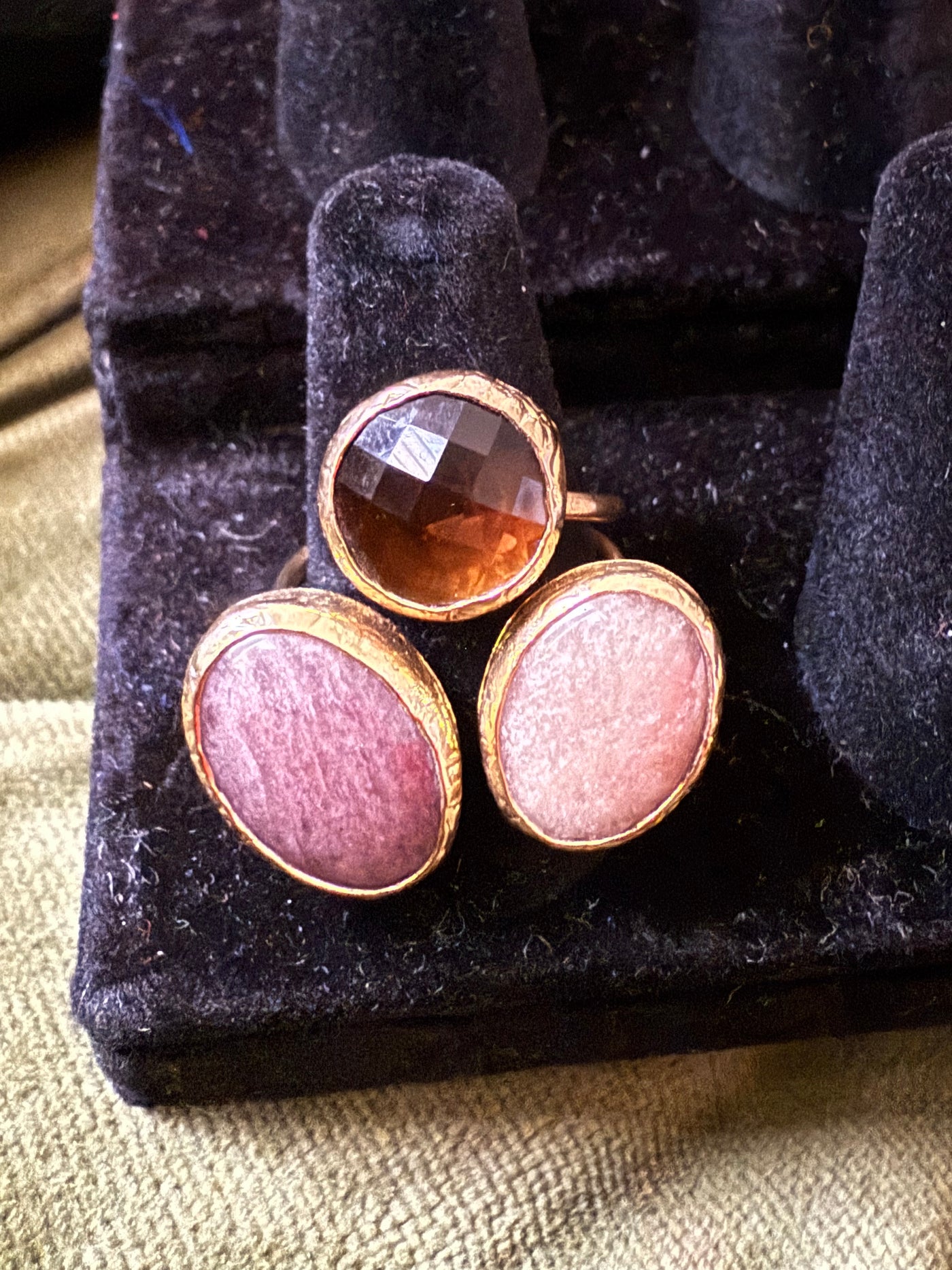 Adjustable Triple stone gold ring