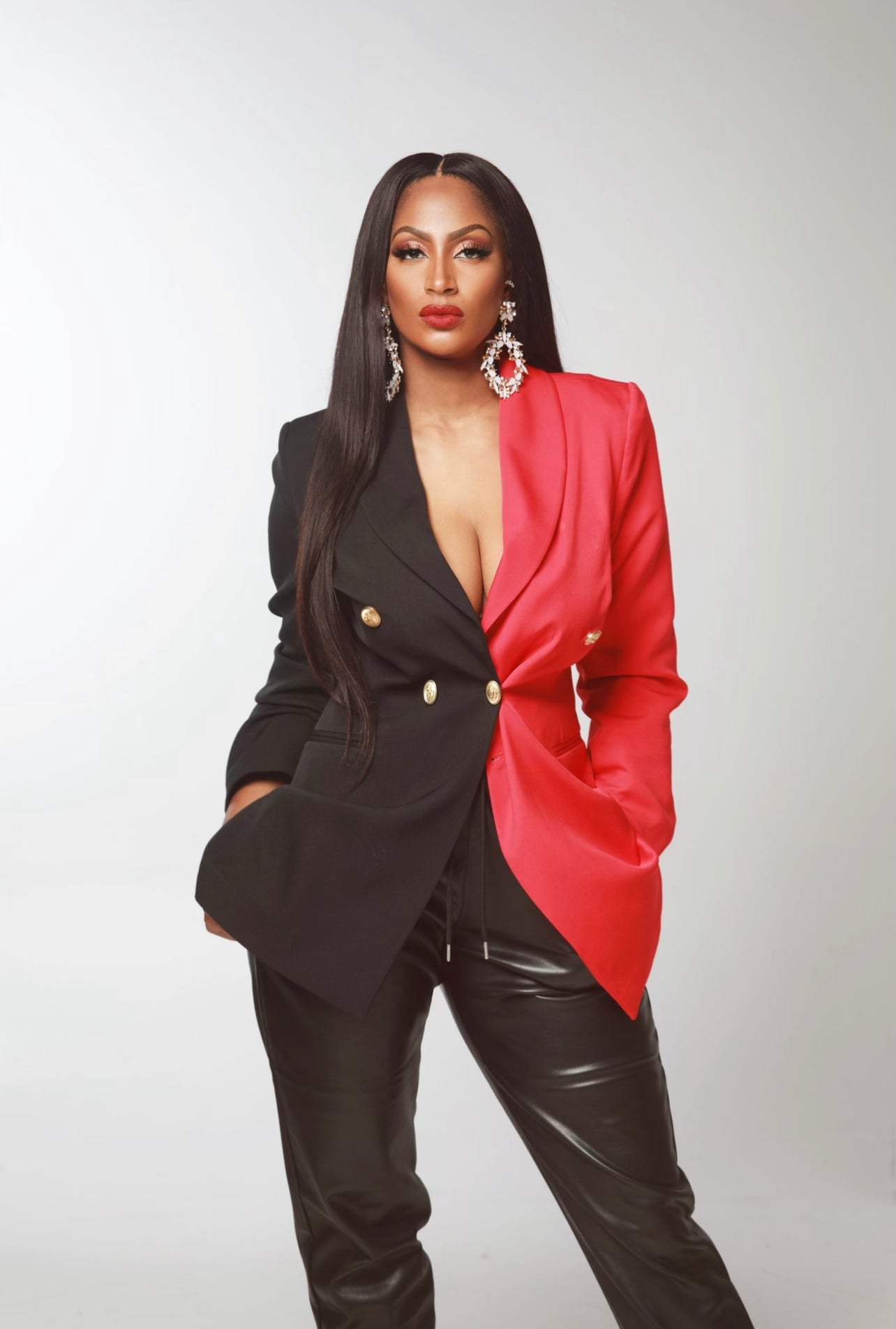 Colorblock Blazer : Red & Black